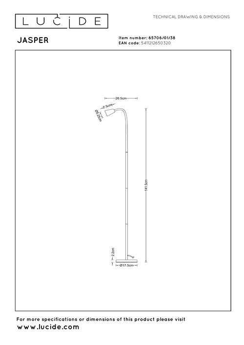 Lucide JASPER - Lámpara de lectura - 1xGU10 - Beige | Essential - técnico